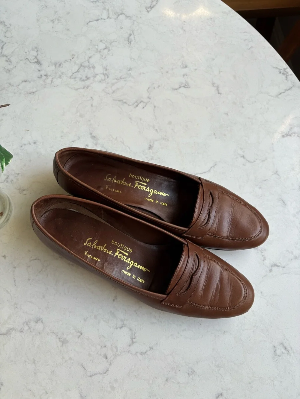 Salvatore Ferragamo Women’s Chestnut Brown Leather Penny Loafers